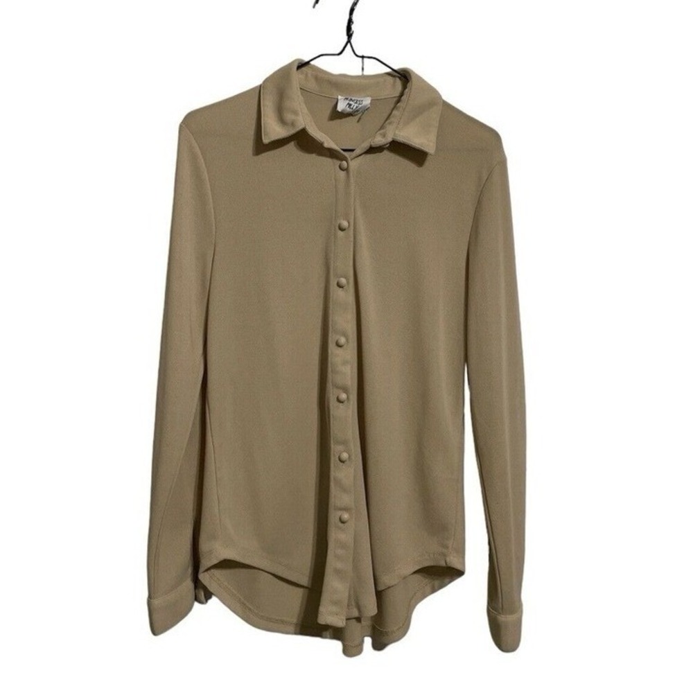Princess Polly Button Down Long Sleeve Blouse Top Beige XXS